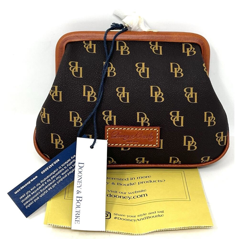 Dooney & Bourke Gretta Large Frame Purse Wallet Kiss Lock BROWN TMORO NWT Logo